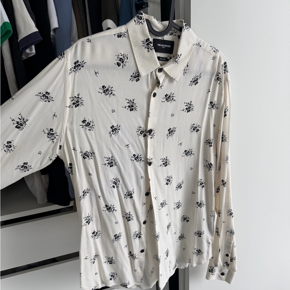 The Kooples Cream and Black Floral Men's Shirt